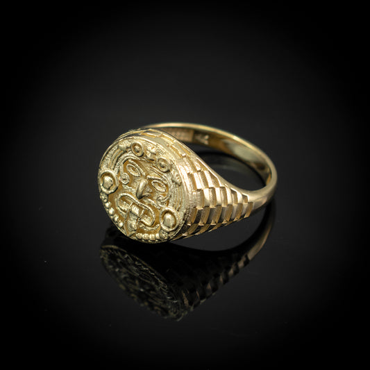 Gold Aztec Mayan Sun Rugged Ring Karma Blingz