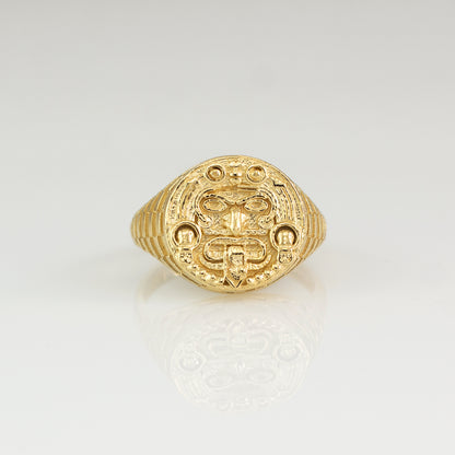 Gold Aztec Mayan Sun Rugged Ring Karma Blingz