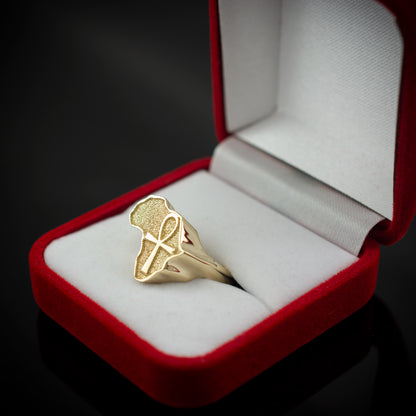 Solid Gold Egyptian Ankh Africa Ring Karma Blingz