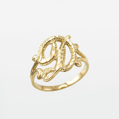 10K Yellow Gold Sparkle-Cut Letter Initial Script Ring Karma Blingz