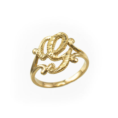 14K Yellow Gold Sparkle-Cut Letter Initial Script Ring Karma Blingz