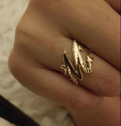 10K Yellow Gold Sparkle-Cut Letter Initial Script Ring Karma Blingz