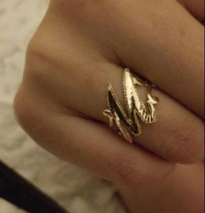 14K Yellow Gold Sparkle-Cut Letter Initial Script Ring Karma Blingz