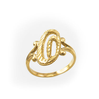 14K Yellow Gold Sparkle-Cut Letter Initial Script Ring Karma Blingz