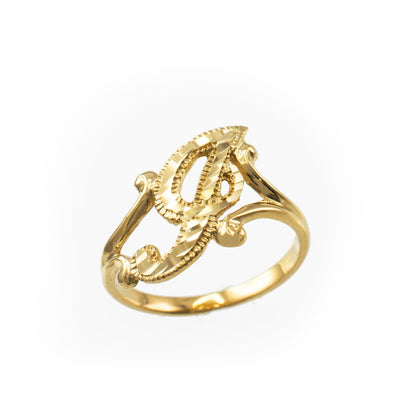 10K Yellow Gold Sparkle-Cut Letter Initial Script Ring Karma Blingz