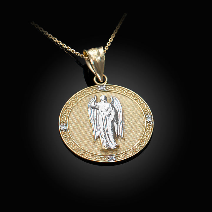 Gold Saint Gabriel Archangel Diamond Medallion Pendant Necklace Karma Blingz