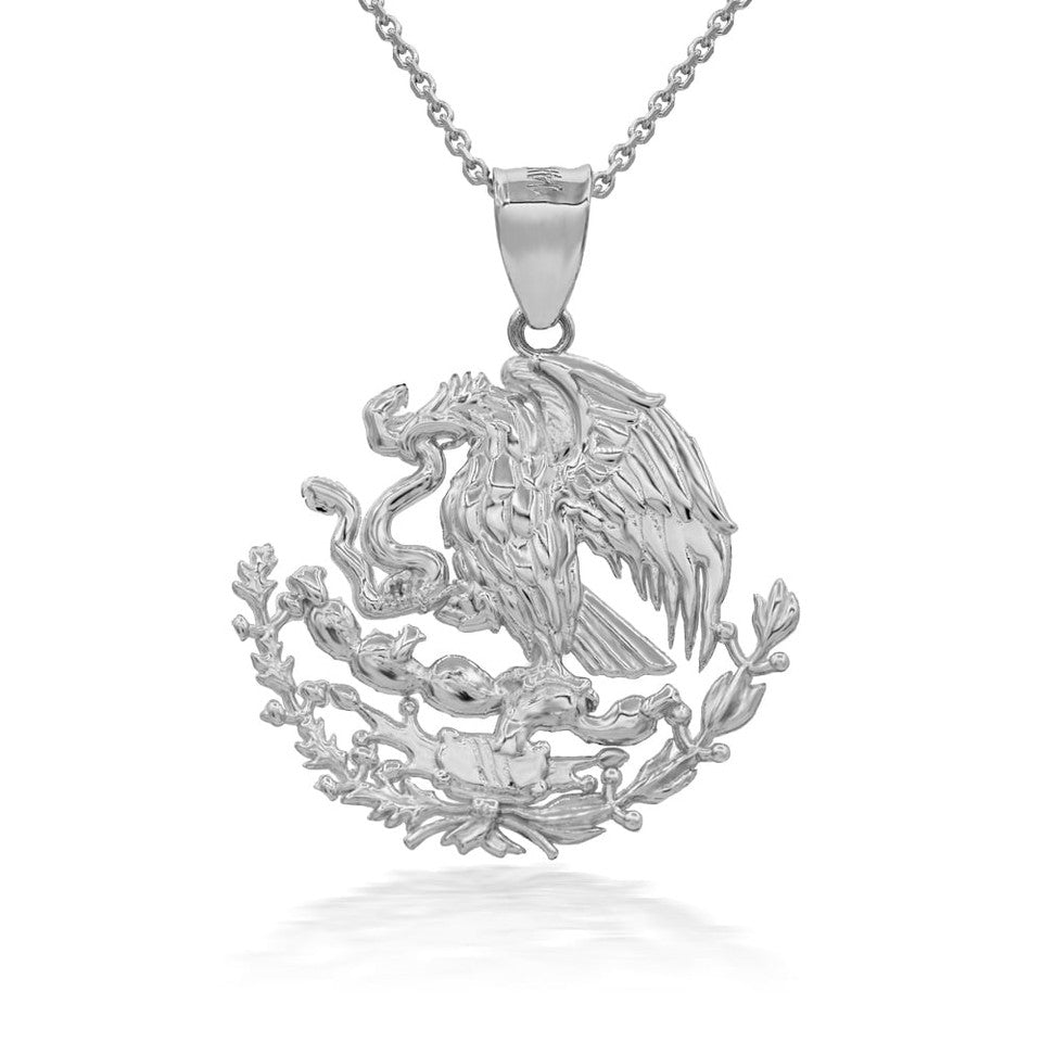 Sterling Silver Mexican Coat OF Arms Eagle Pendant Necklace Karma Blingz