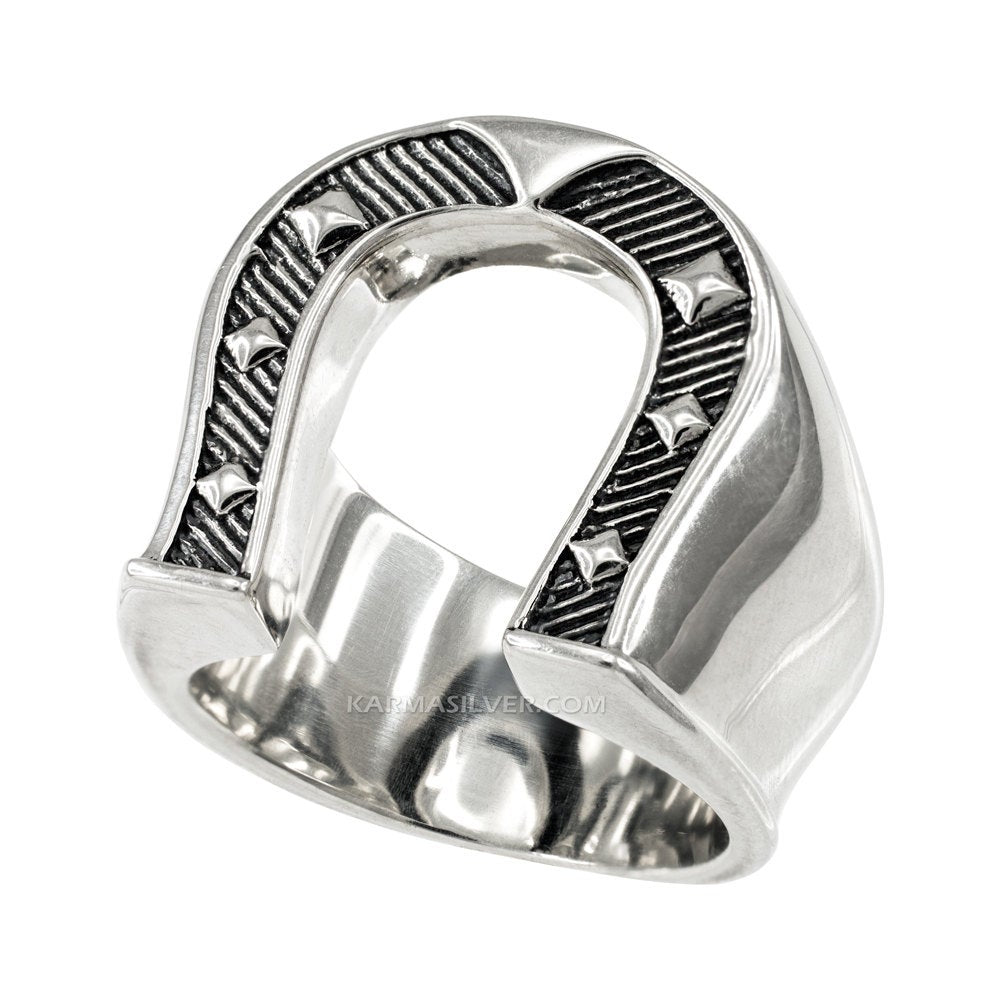 Solid Sterling Silver Mens Horseshoe Ring - Silver Lucky Horseshoe ring Karma Blingz