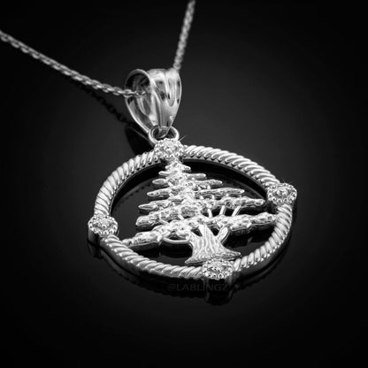 Gold Cedar Tree of Lebanon Diamond Pendant Necklace (10k, 14k, yellow, white, rose gold) Karma Blingz