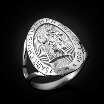 925 Sterling Silver St. Christopher Oval Ring Karma Blingz