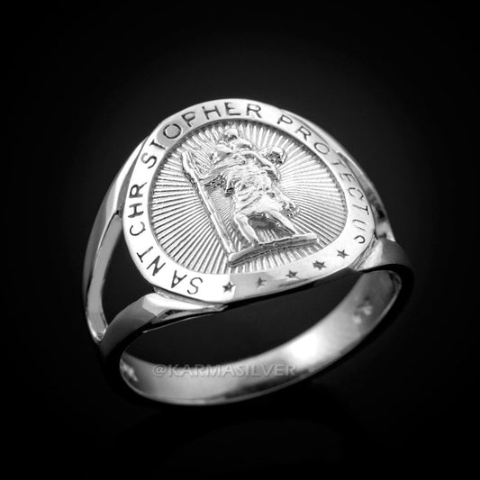 Sterling Silver St. Christopher Protection Small Medallion Ring Karma Blingz