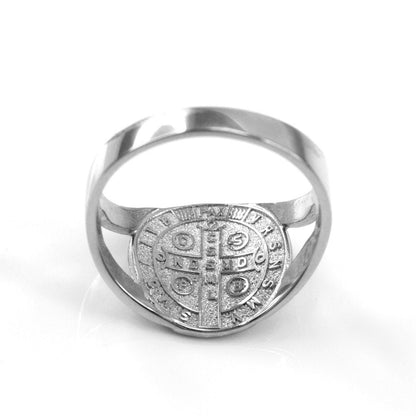 925 Sterling Silver St Benedict Medallion Ring Karma Blingz