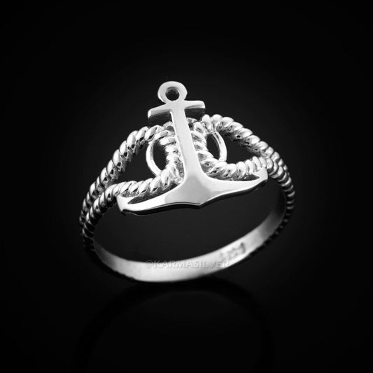 925 Sterling Silver Anchor Ladies Ring Karma Blingz