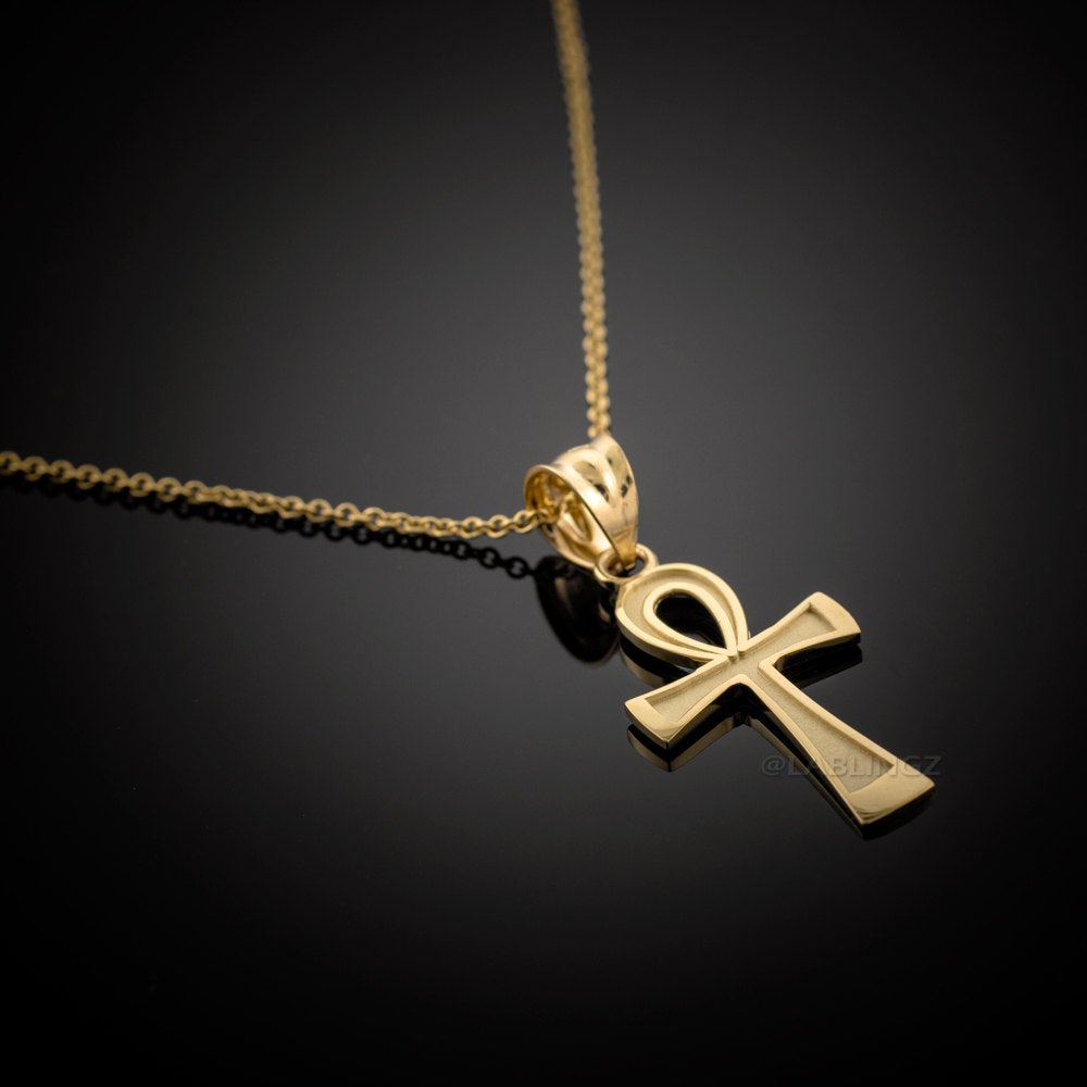 Gold Egyptian Ankh Cross Charm Necklace (10K, 14K, yellow, white, rose gold) Karma Blingz