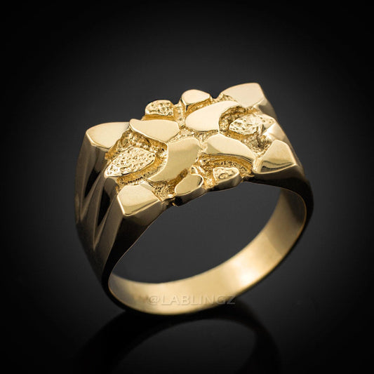 Mens Polished Gold Nugget Ring Karma Blingz