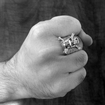 Sterling Silver Biker Ring Skull and Bones Men's Chopper Ring Karma Blingz