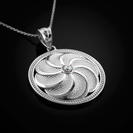 Sterling Silver Armenian Eternity Shield CZ Pendant Necklace Karma Blingz