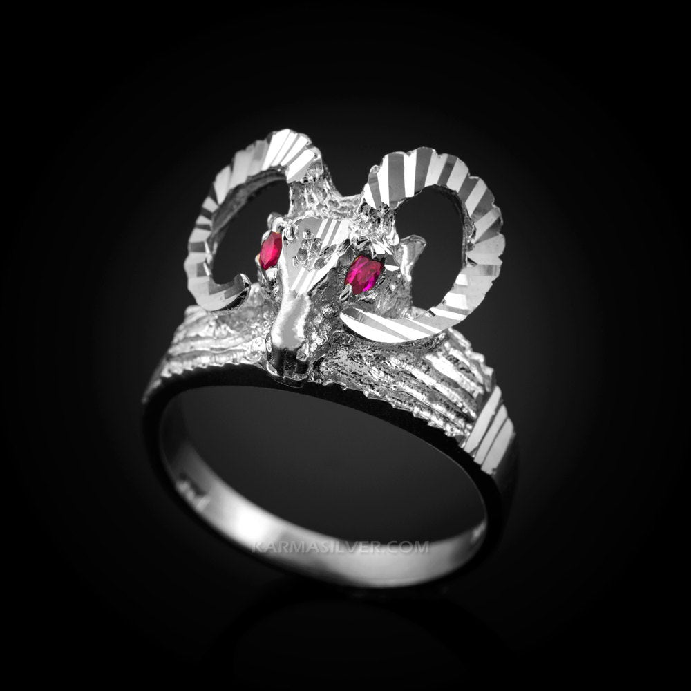 Sterling Silver Goat Head Red CZ Ring Karma Blingz