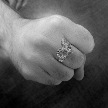 Sterling Silver Goat Head Red CZ Ring Karma Blingz