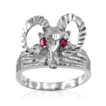 Sterling Silver Goat Head Red CZ Ring Karma Blingz