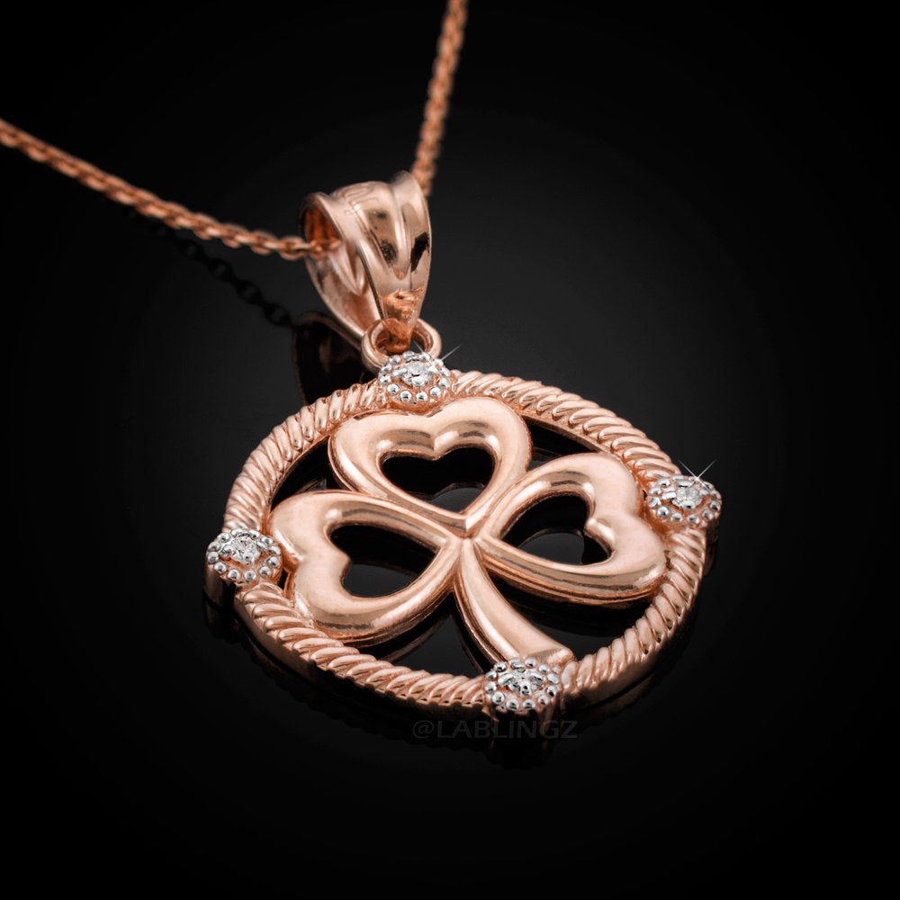 Gold Irish Shamrock Clover Diamond Pendant Necklace (10k, 14k, yellow, white, rose gold) Karma Blingz