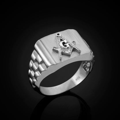 Mens Sterling Silver Square Masonic Ring Karma Blingz