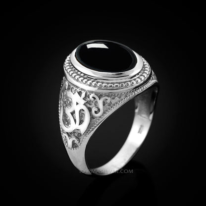 Sterling Silver Om Black Onyx Oval Cabochon Ring Karma Blingz
