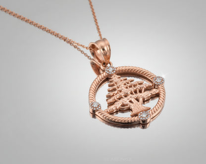 Gold Cedar Tree of Lebanon Diamond Pendant Necklace (10k, 14k, yellow, white, rose gold) Karma Blingz