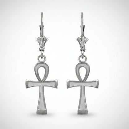 14K Gold Egyptian Ankh Cross Earrings (yellow, white, rose gold) Karma Blingz