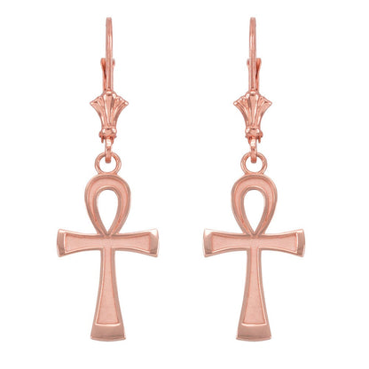 14K Gold Egyptian Ankh Cross Earrings (yellow, white, rose gold) Karma Blingz