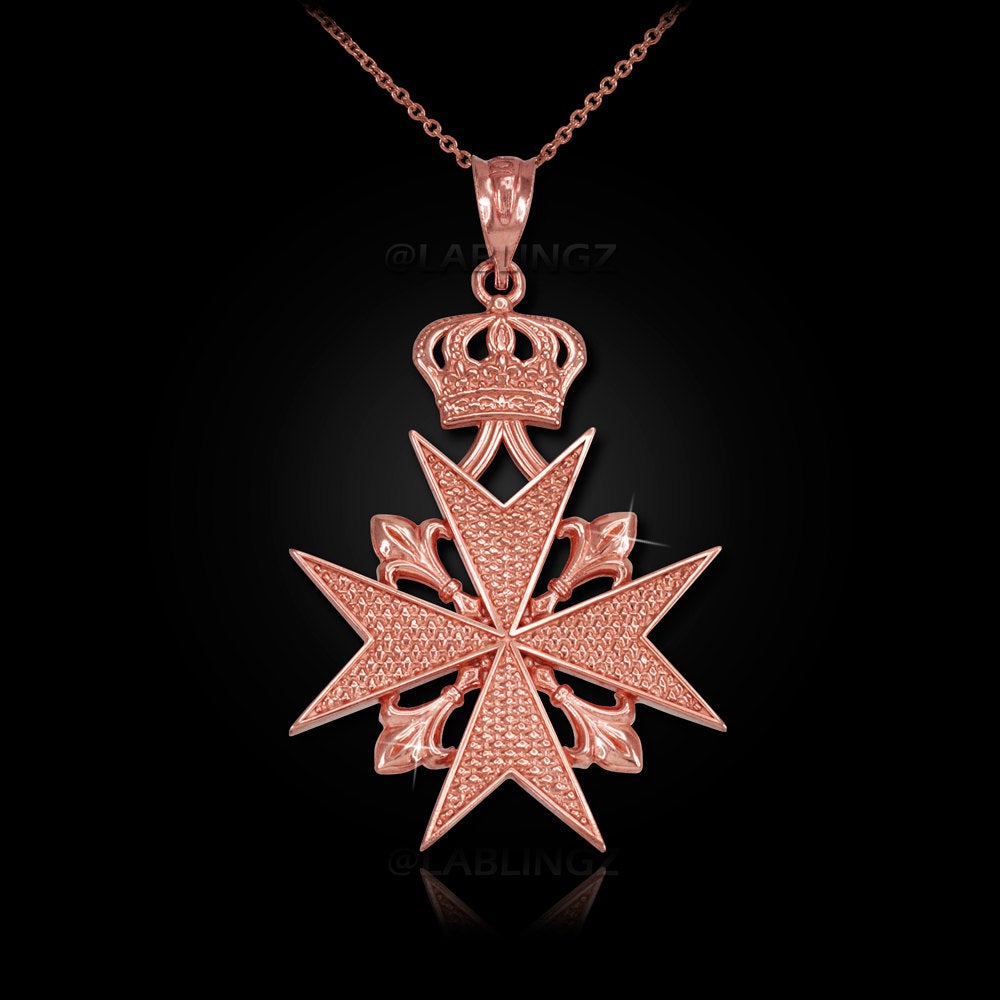 Gold Imperial Crown Maltese Cross Pendant Necklace (yellow, white, rose gold) Karma Blingz