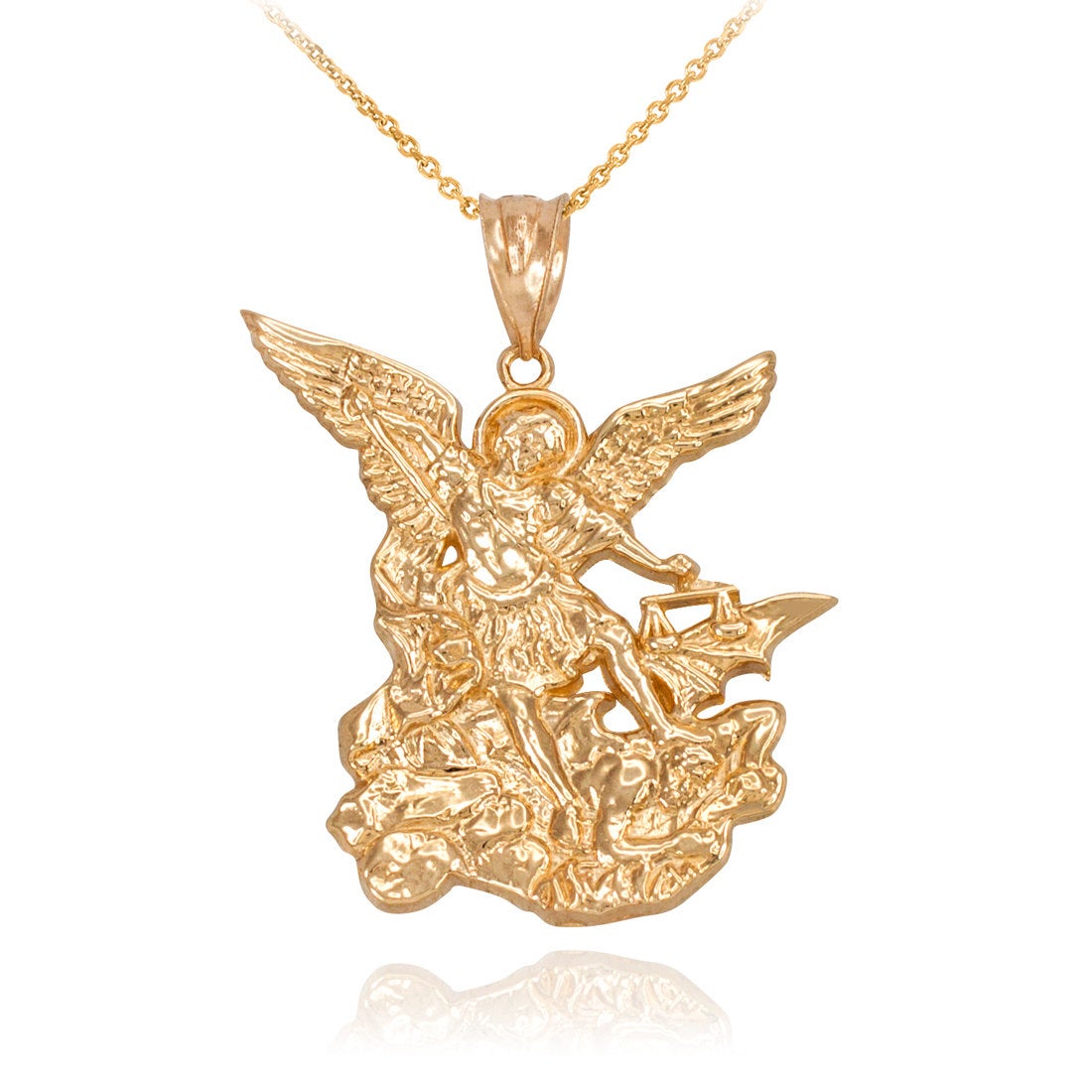 Gold Saint Michael Pendant Necklace (yellow, white, rose gold) Karma Blingz
