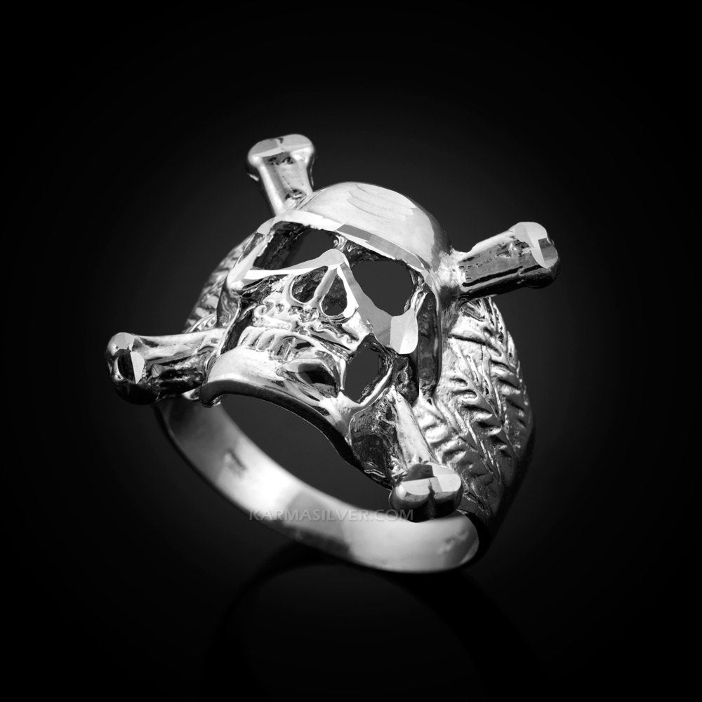 Sterling Silver Biker Ring Skull and Bones Men's Chopper Ring Karma Blingz