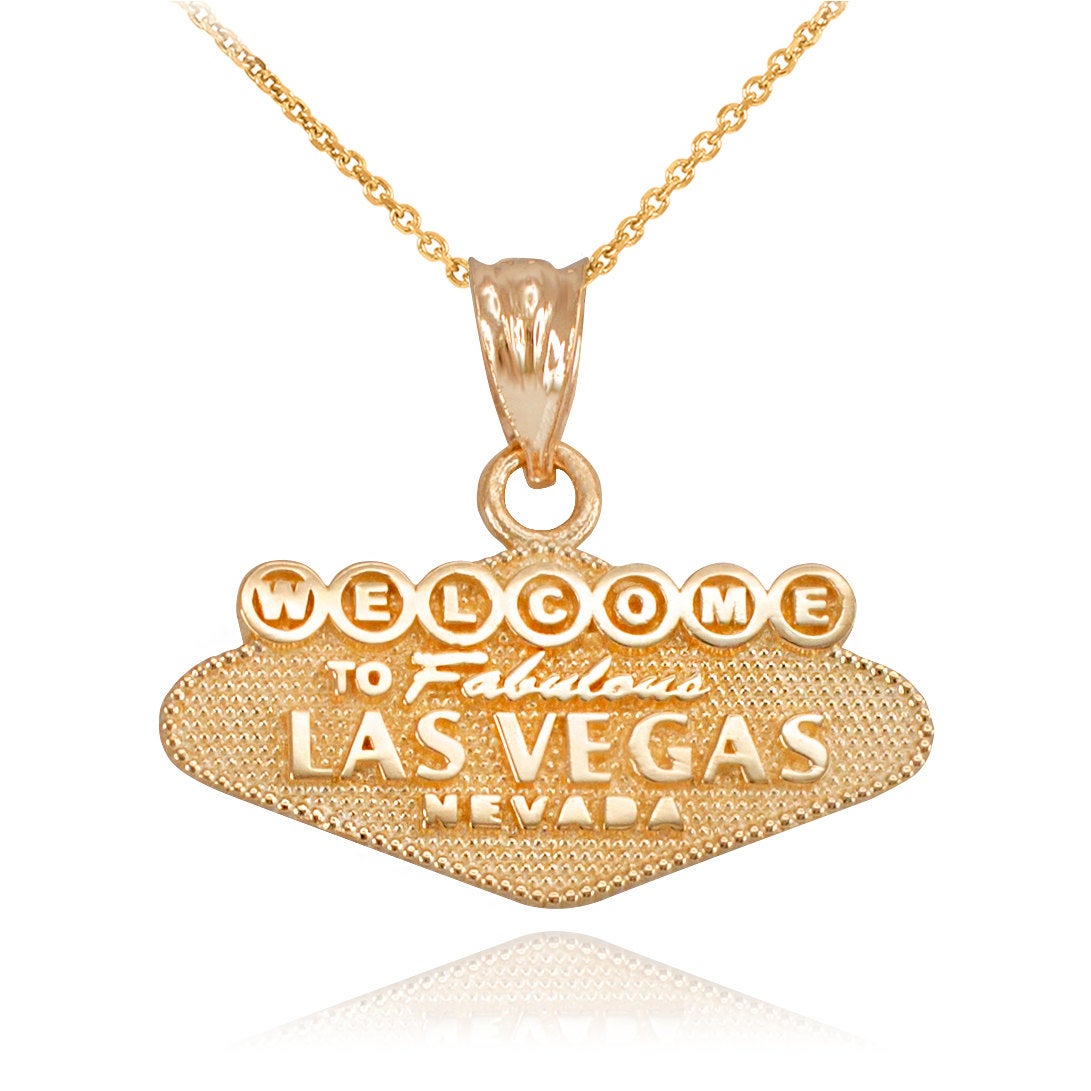 Gold Las Vegas Charm Necklace (yellow, white, rose gold, 10k, 14k) Karma Blingz