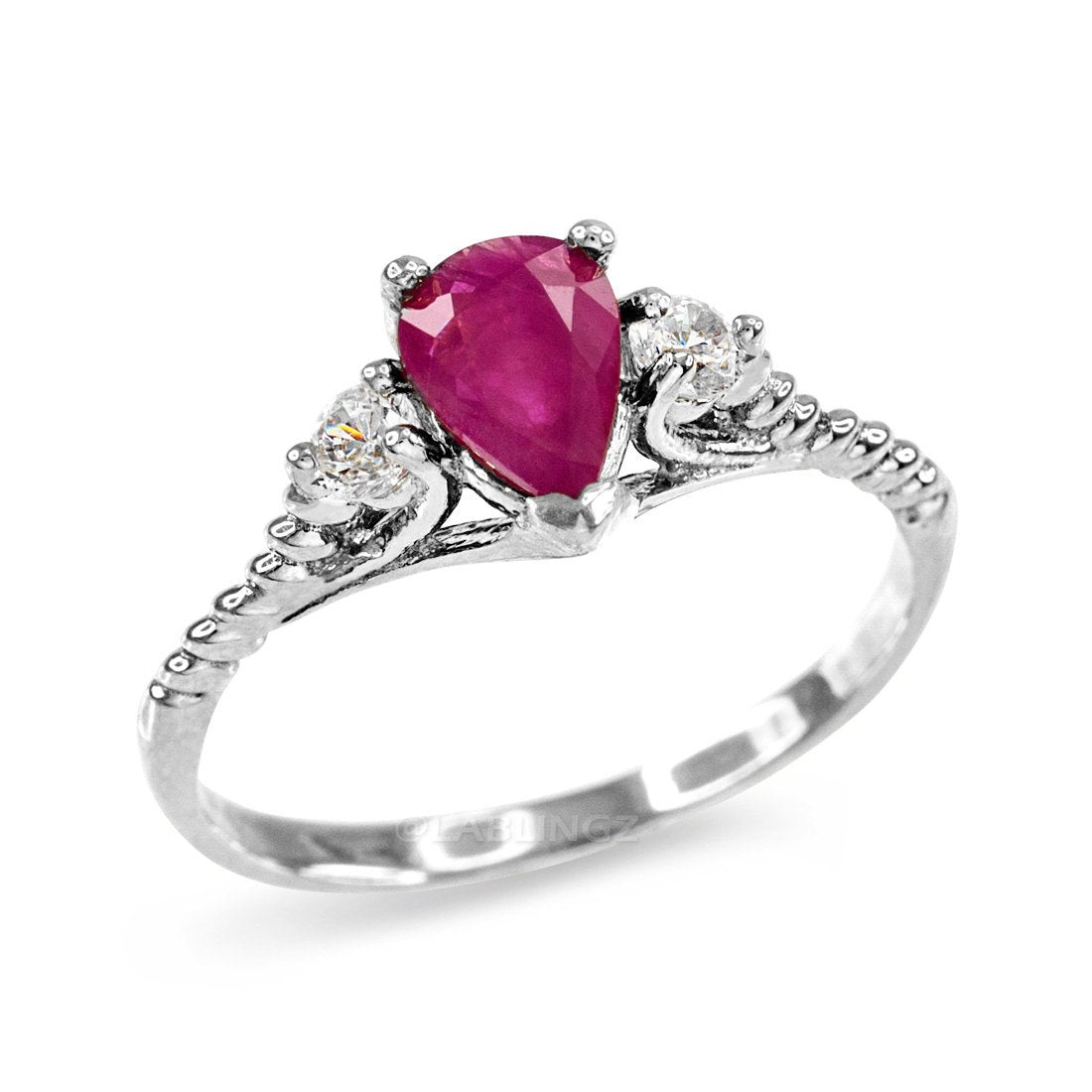 Gold Ruby w/ White Topaz Stackable Promise Ring (yellow, white, rose gold) Karma Blingz