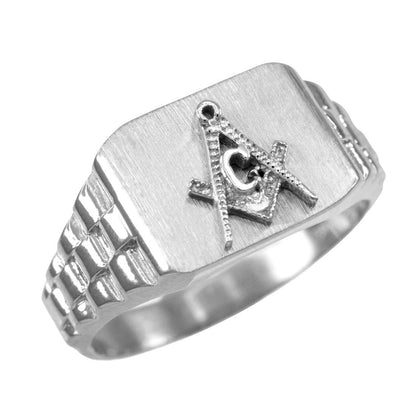 Mens Sterling Silver Square Masonic Ring Karma Blingz
