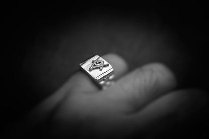 Mens Sterling Silver Square Masonic Ring Karma Blingz