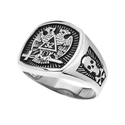 Oxidized Sterling Silver Scottish Rite 32nd Degree Masonic Ring - Mens Silver Masonic Ring Karma Blingz