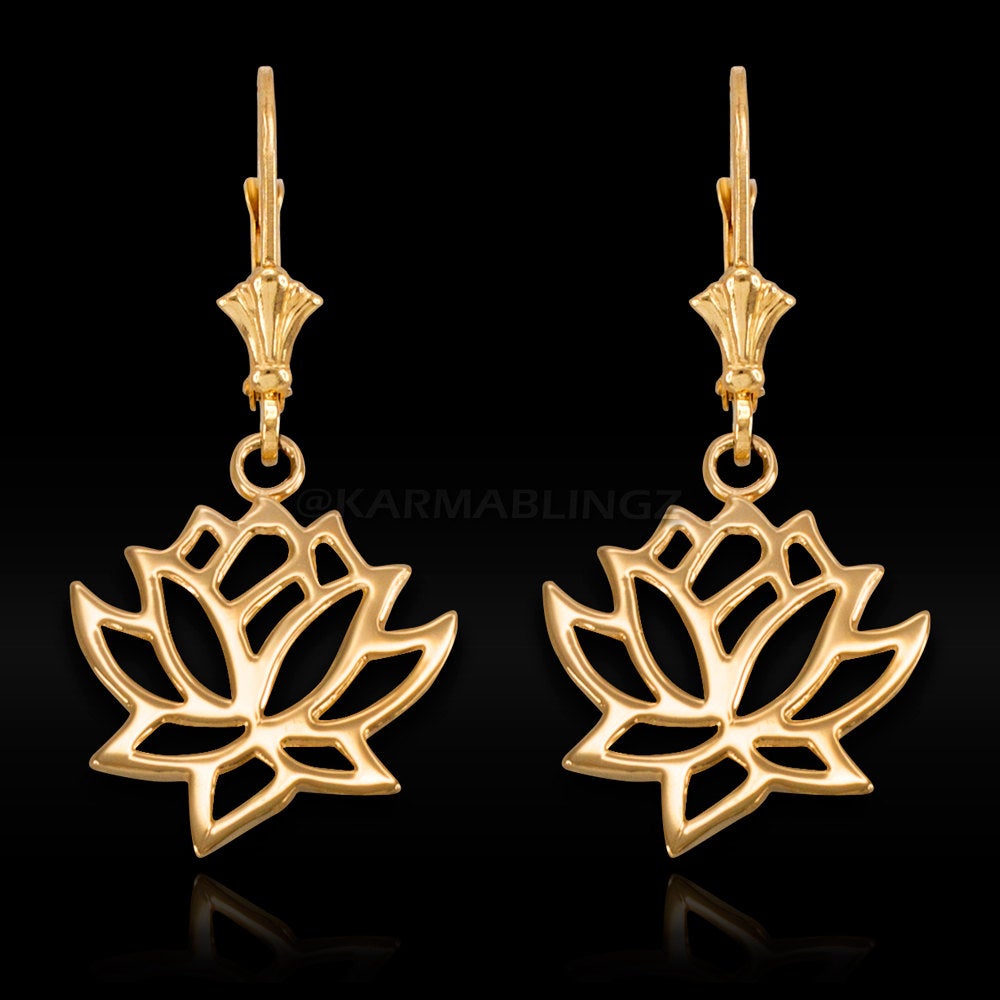 14K Gold Lotus Flower Earrings (yellow, white, rose gold) Karma Blingz