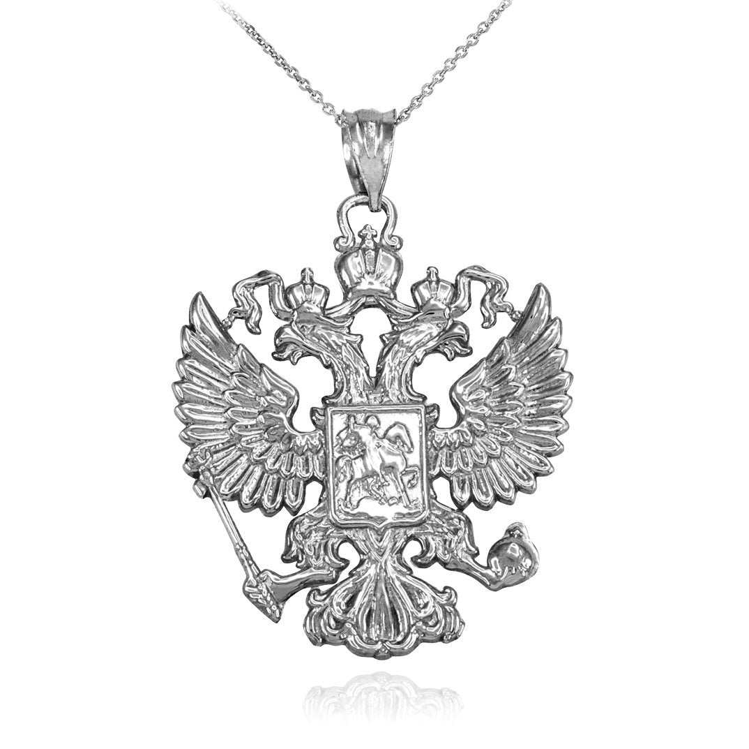 Sterling Silver Russian Coat of Arms Double-Headed Eagle Pendant Necklace Karma Blingz