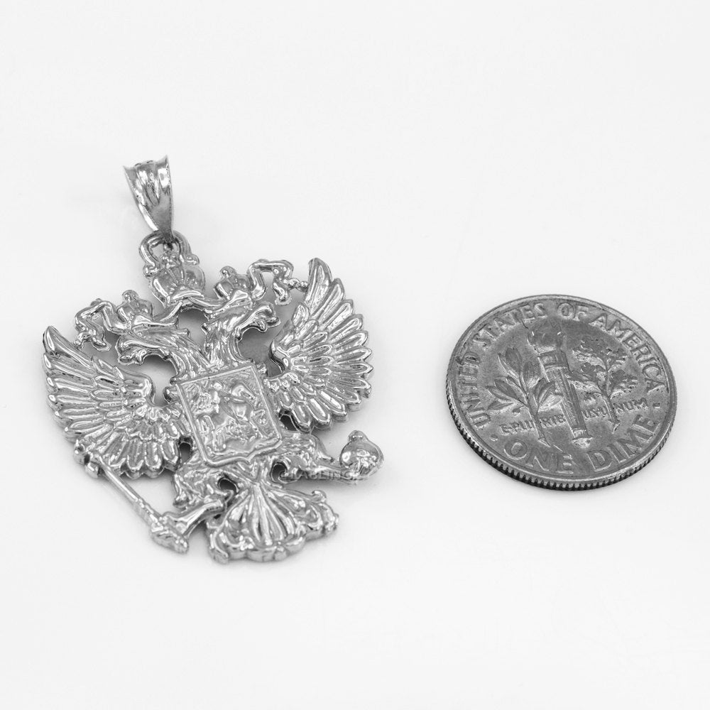 Sterling Silver Russian Coat of Arms Double-Headed Eagle Pendant Necklace Karma Blingz