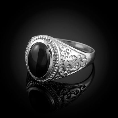Sterling Silver Om Black Onyx Oval Cabochon Ring Karma Blingz