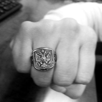 Sterling Silver Russian Imperial Crest Mens Orthodox Cross Ring Karma Blingz