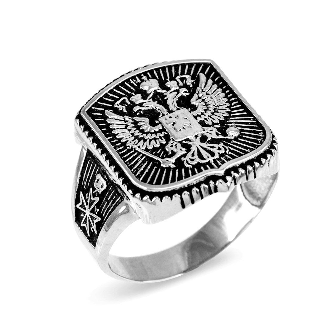 Sterling Silver Russian Imperial Crest Mens Orthodox Cross Ring Karma Blingz