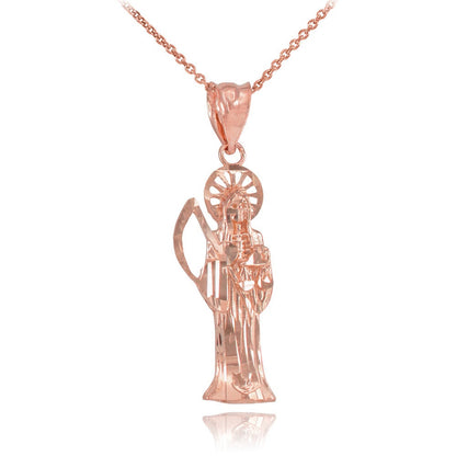 Gold Santa Muerte Charm Necklace (10k, 14k, yellow, white, rose gold) Karma Blingz