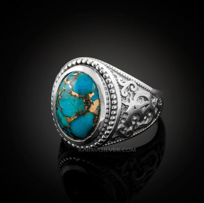 Sterling Silver Om (Aum) Mantra Ring with Blue Copper Turquoise Karma Blingz