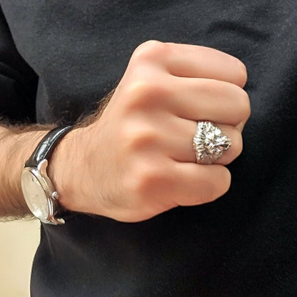 Sterling Silver Lion Ring - Silver Lion Head Mens Ring - Leo Ring Karma Blingz