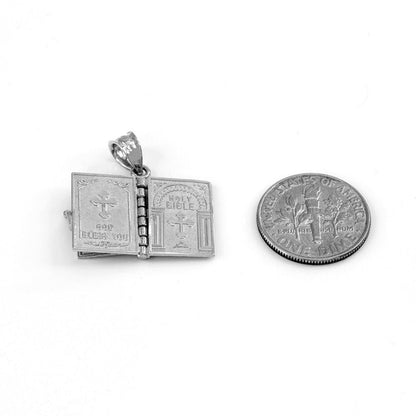 Sterling Silver Holy Bible 3D Book Christian Pendant Necklace Karma Blingz