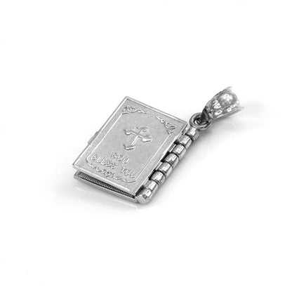 Sterling Silver Holy Bible 3D Book Christian Pendant Necklace Karma Blingz