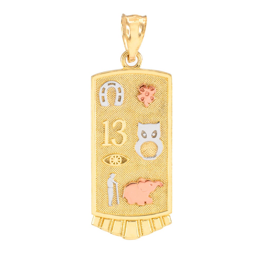 Gold Lucky Charm Good Luck Symbols Talisman Pendant Necklace (10k, 14k) Karma Blingz